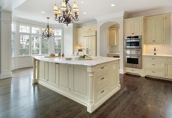 variety of laminate floors options on display in showroom in Highland Park